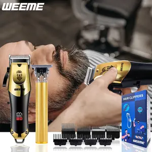 Professional Men's Hair Clipper Set, USB Rechargeable Electric Shaver, Includes T-Blade Trimmer, 8 Guide Combs, Cleaning Brush & Cable