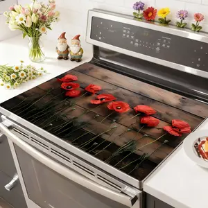Soft Electronic Stove Panel Protector Pad, Flower Wood Grain Design, Scratch Resistant, Easy to Clean, Multi-Purpose Kitchen Cover Stove Plate