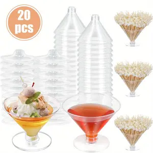 Disposable Martini Cups, 20pcs Clear Plastic Dessert Cups, Party Supplies for Cocktail, Wine, Dessert and Appetize