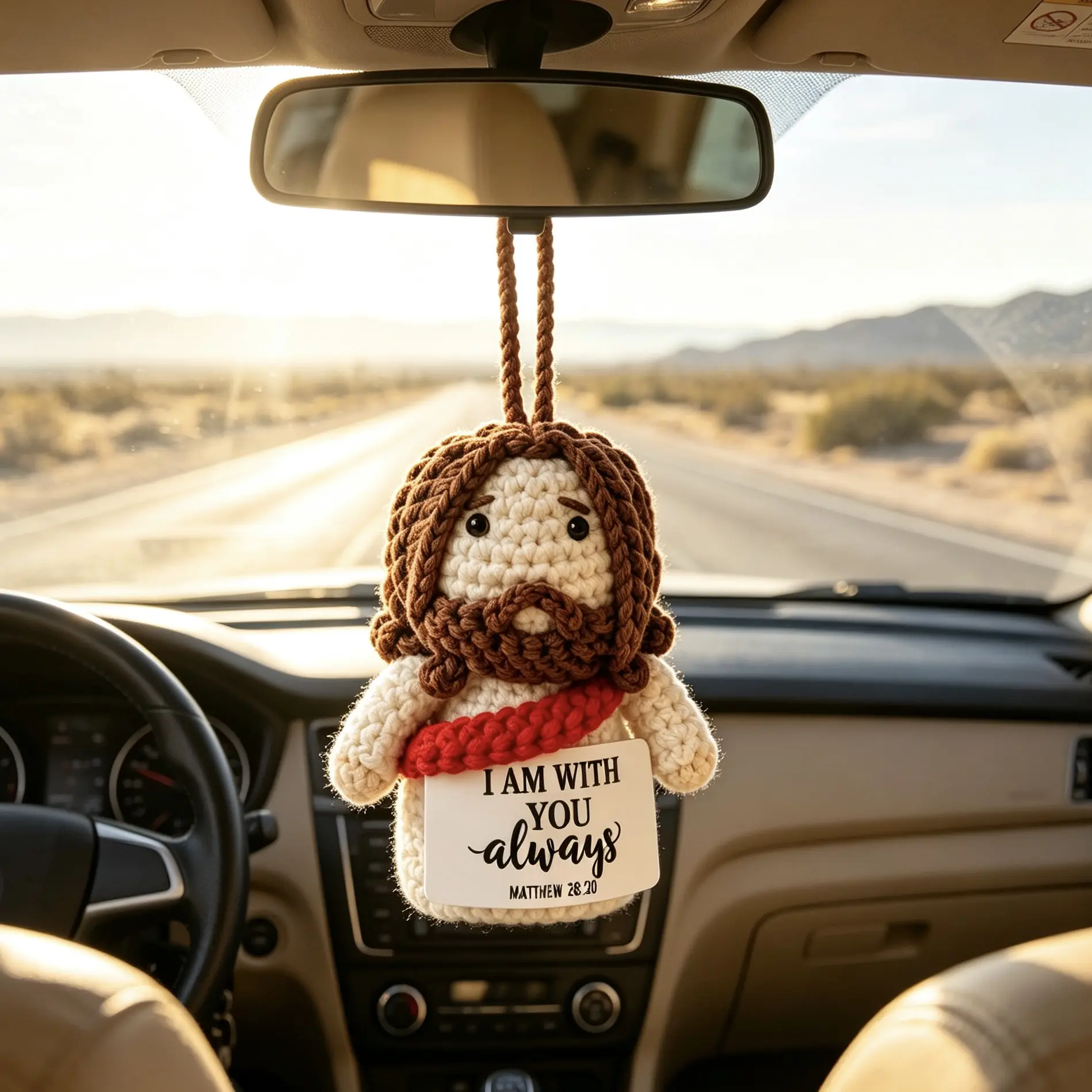 Handmade Crochet Jesus Doll - Christian Religious Gift, Baptism Keepsake, Car Interior Hanging Charm-Keychain, Dashboard Plush Decor, Home Bible Study Accessory