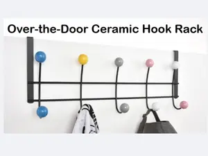 Over-the-Door Ceramic Hook Rack No Drill Heavy Duty Metal Towel Coat Hat Organizer with Colorful Knobs for Bathroom Bedroom Kitchen