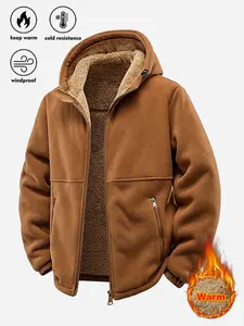Men's Winter Sherpa Fleece Lined Warm Thick Windproof Hooded Jacket Coat, Microfiber Fabric, Full Zip Closure, Suitable for Outdoor Activities