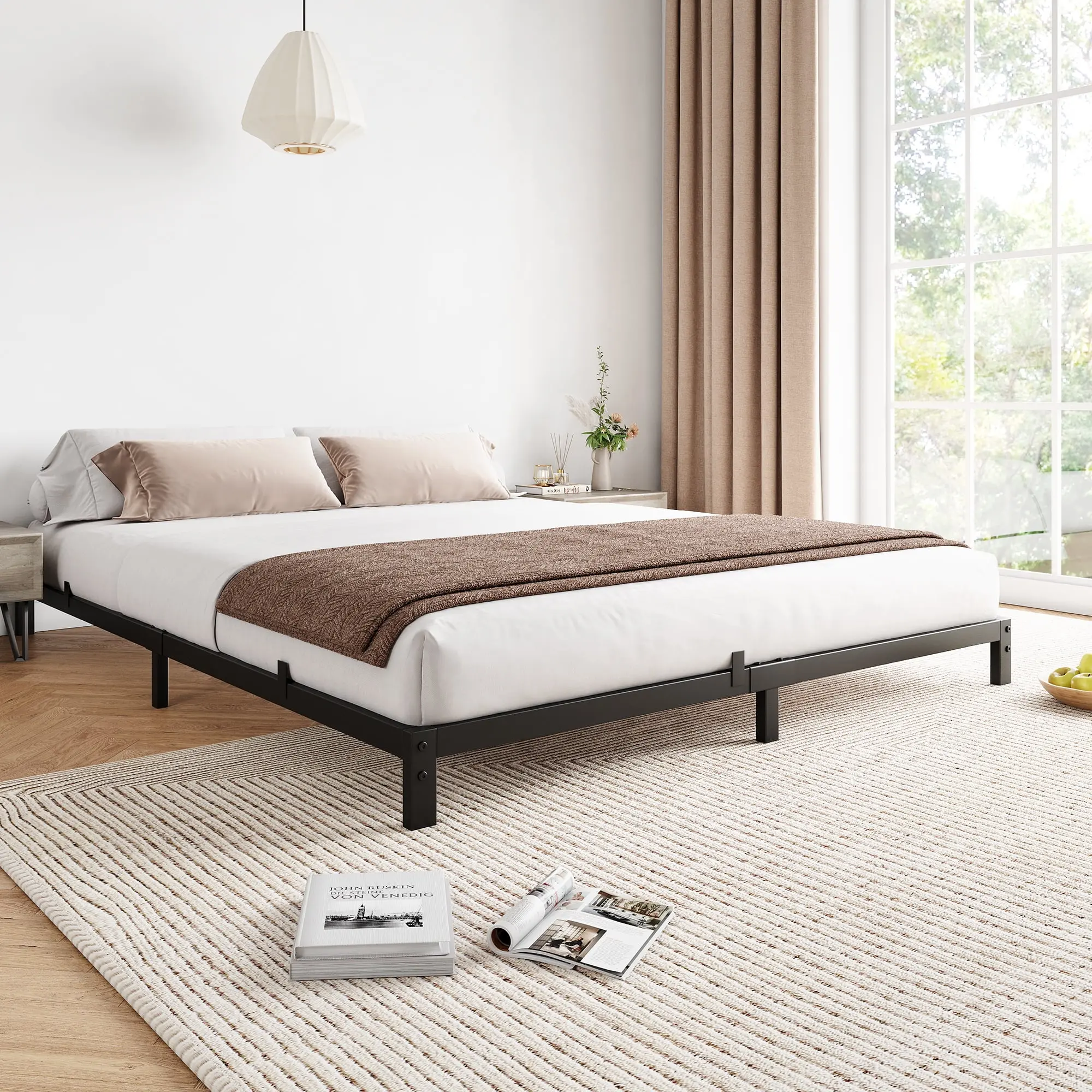 Gaomon 6-Inch Low Profile Modern Sturdy Full Metal Platform Bed Frame, Noise-Free Mattress Foundation with Mattress Support, Easy Assembly, Black, Modern Bed Frame, Sturdy Platform Bed