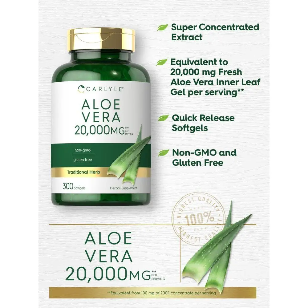 Carlyle Aloe Vera Softgel Capsules 20,000mg | 300 Count | Aloe Vera Gel  Supplement | Non-GMO, Gluten Free - TikTok Shop