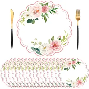 50-Pack Lightweight Disposable Paper Placemats, 13.7in Pink Rose Floral Tableware - Rectangular, Square & Shaped Options for Mother's Day, Wedding Party Supplies & Banquet Table Settings