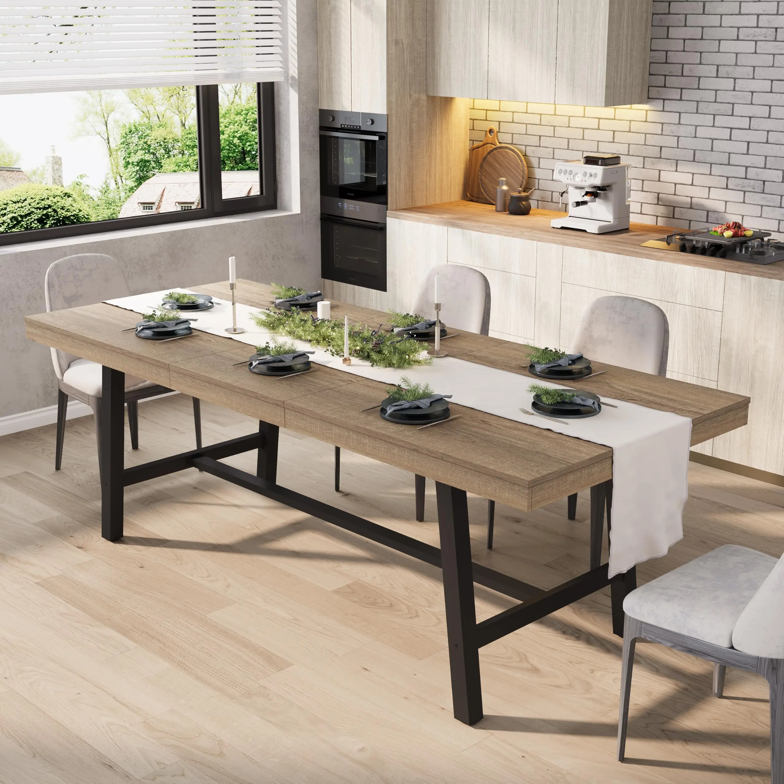 63"-83" Extendable Dining Table for 6-8, Kitchen Rectangle Table with Expandable, Space Saving Modern Design with Sturdy Metal Frame for Kitchen, Dining Room & Small Apartments