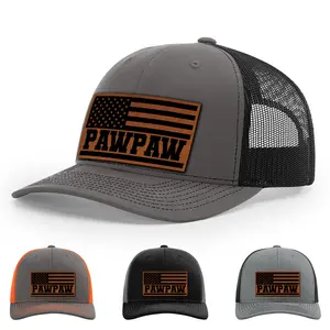 Pawpaw American Flag Leather Patch Trucker Hat, Grandpa Gift, 112 Style Trucker Leather Patch Hat, Father's Day Gift for Grandpa