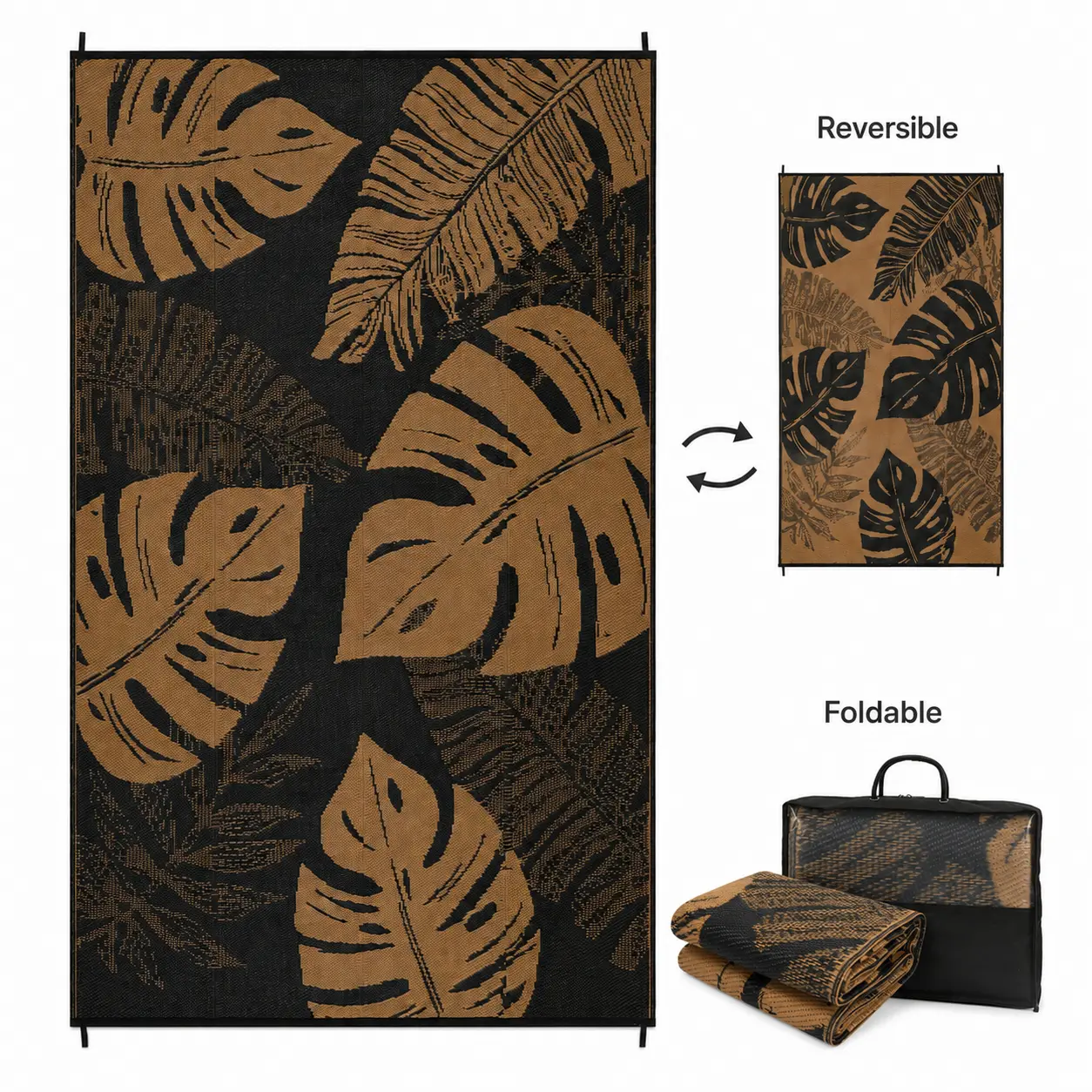 Garvee Reversible Outdoor Patio Rug, Waterproof Plastic Straw Area Rug with UV-Resistant Woven Design, Foldable Camping Mat with Carry Bag and 4 Stakes for RV, Deck, Porch, Balcony, Beach, Picnic, Backyard and Indoor Outdoor Living Spaces, Various Sizes