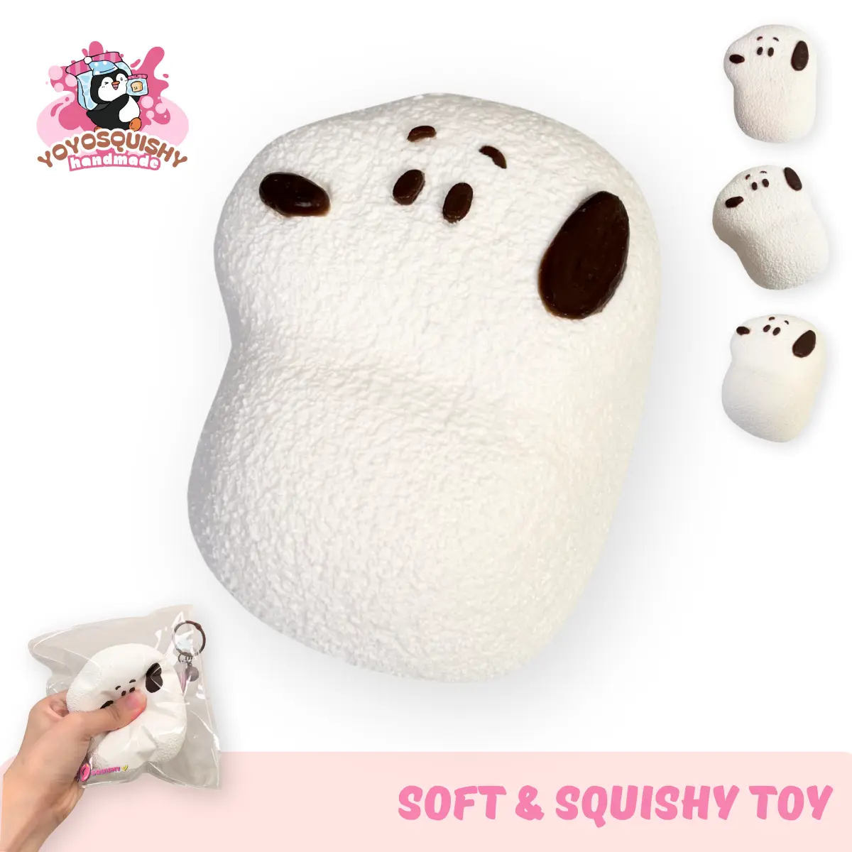 YoyoSquishy White Dog Taba Squishy - Food-Grade Silicone Kawaii Soft Squeeze Stress Relief Squishies, Sensory Friendly Squishy Sensory Play Soft Stress Balls, Anxiety Fidget Tool Toy Gift