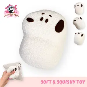 YoyoSquishy White Dog Taba Squishy Toy Soft Adorable Food-Grade Silicone Stress Relief Gift Water Texture