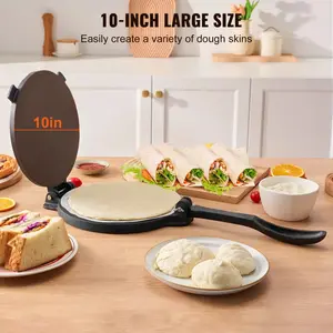 Tortilla Press, 10 Inch Tortilla and Roti Maker, Cast Iron Heavy Duty Tortilladora Press, Pataconera Maker with 100 Pcs Parchment Paper, Dough Maker for Flour Tortilla