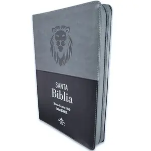 Biblia con Cierre Letra Gigante 15 puntos RV1960 imit piel negro y gris león con índice