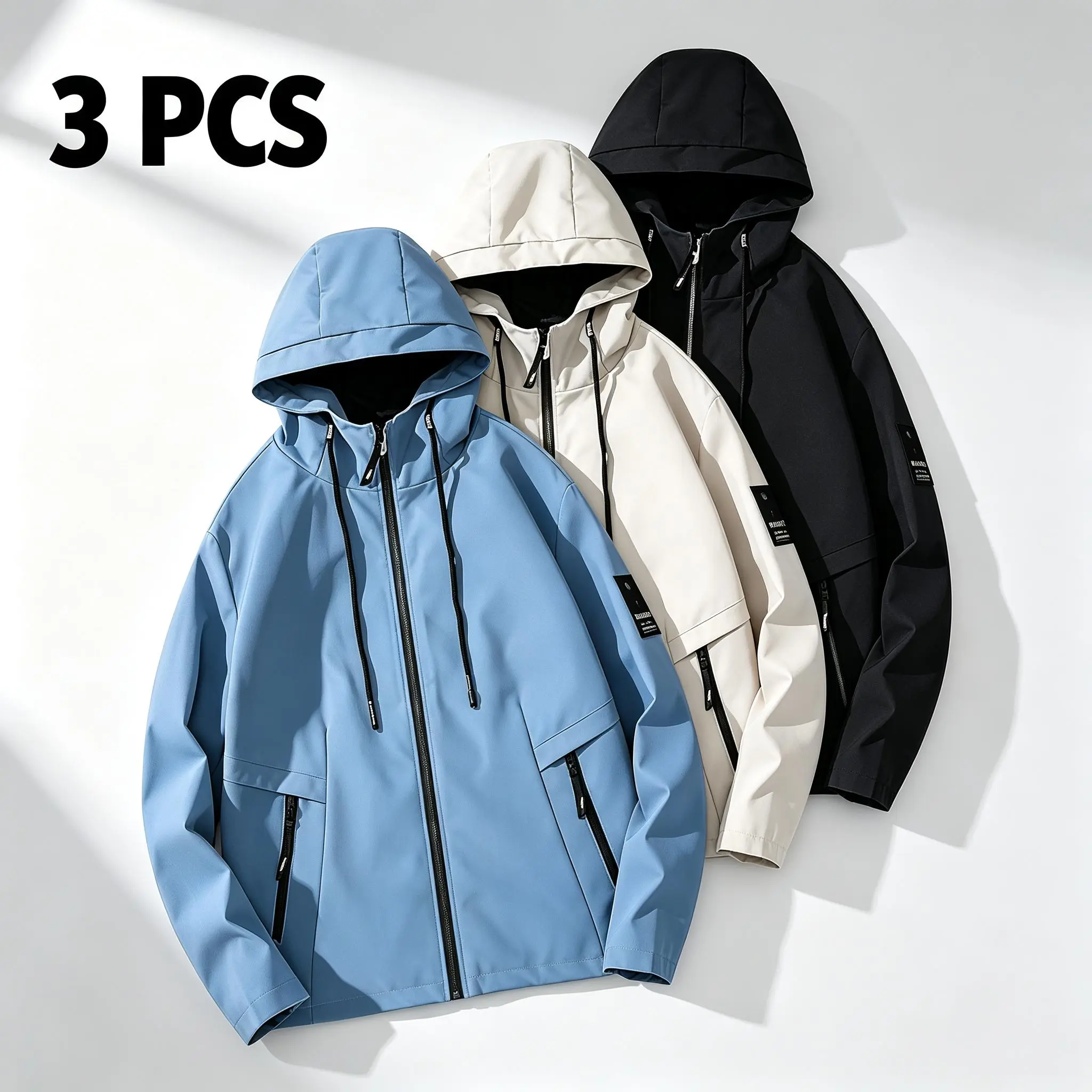 1/3PCS Unisex Hooded Windbreaker Jacket, Loose Casual Zip Up Outerwear, Lightweight Water Resistant Hooded Coat, Daily Outdoor Functional Jacket with Zip Pockets