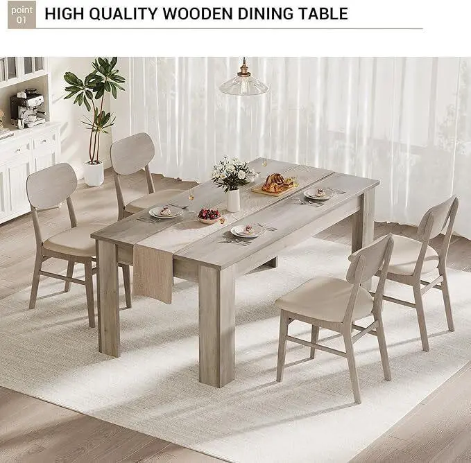 Gaomon Farmhouse Table Set - 63-Inch Wooden Rectangular Tabletop Dining Table, Seats 4-6, Assembly Required, Decorative Pebbles, Housewarming Gift, Suitable for Small Spaces & Apartments, Grey 18, Family Friendly, Desks, All Seasons, Furniture, Apartment