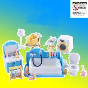 Kids Mini Bathroom Furniture Set Toy, Cleaning Playset, Toddler Playset, Sink, Bathtub, Toilet, Vacuum Cleaner, Washing Machine, Iron, Creative Educational Role Play Gift