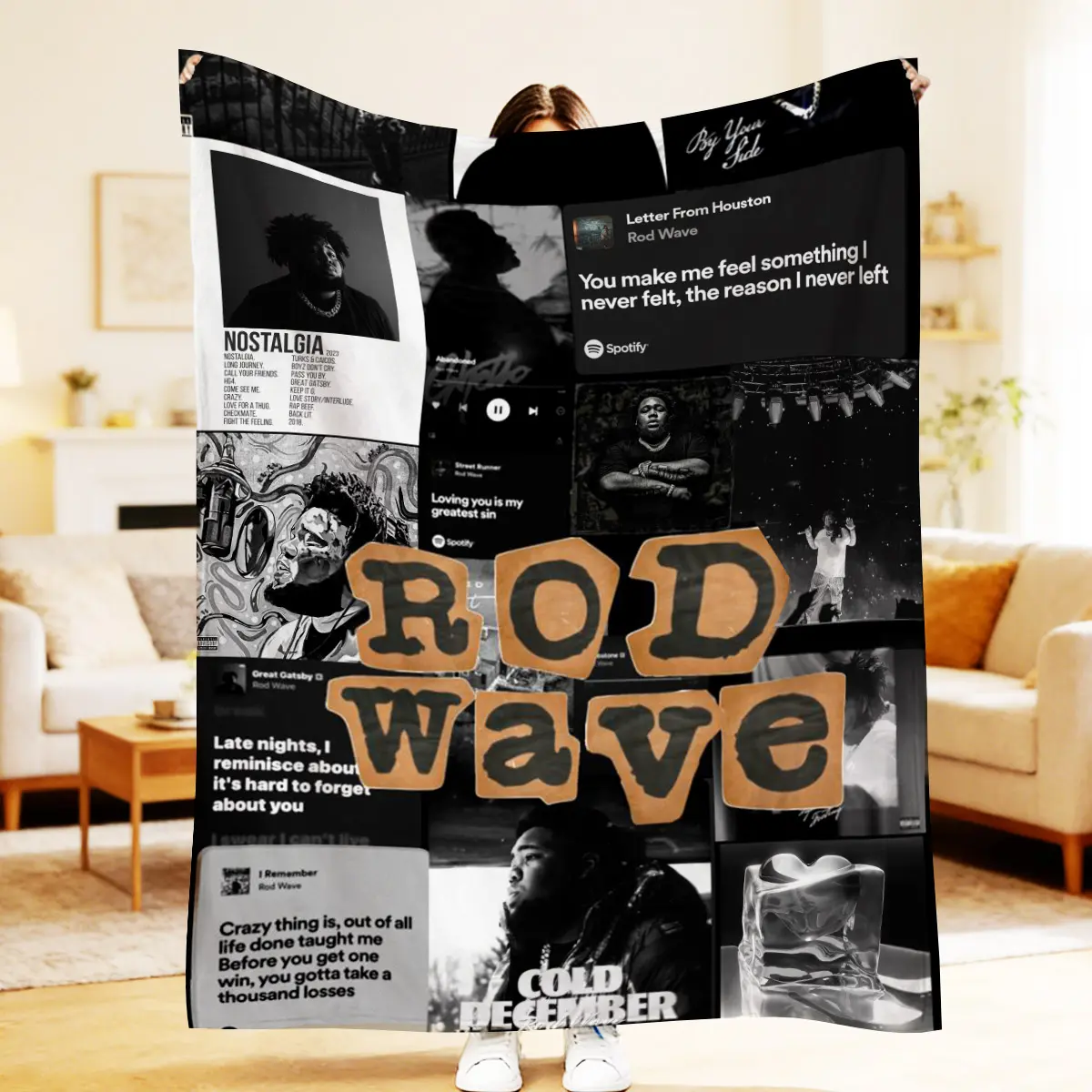 Rod Wave Hip Hop Rapper Blanket Singer Flannel Throw Blanket Portable Lightweight Multi-function Thin Quilt Soft Funny Throw Blanket For Couch Bed Sofa Living Room Chair