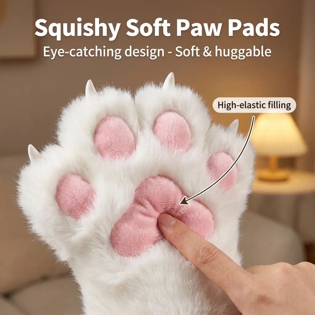 Party Clothing Furry Gloves with Squeaker & Movable Claws Animal Paw Gloves for Cosplay Cute Plush Costume Accessories for Halloween Christmas Warm Gifts