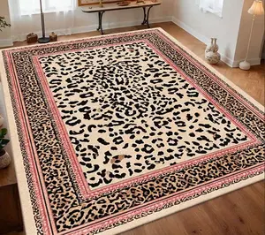 Leopard Print  Rug Black White Beige Golden Animal Print Soft Rectangular Shape, Luxurious Beige Golden Brown Pink Tone, Machine Washable, Suitable for Living Room and Bedroom, Christmas Decoration