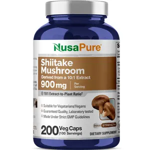 NusaPure Shiitake Mushroom 10:1 Extract Dietary Supplement - 900 mg, 200 Veggie Capsules, Non-GMO, Vegan, Natural, Immune Support, Heart Health, GMP-Certified Vitamins Supplement
