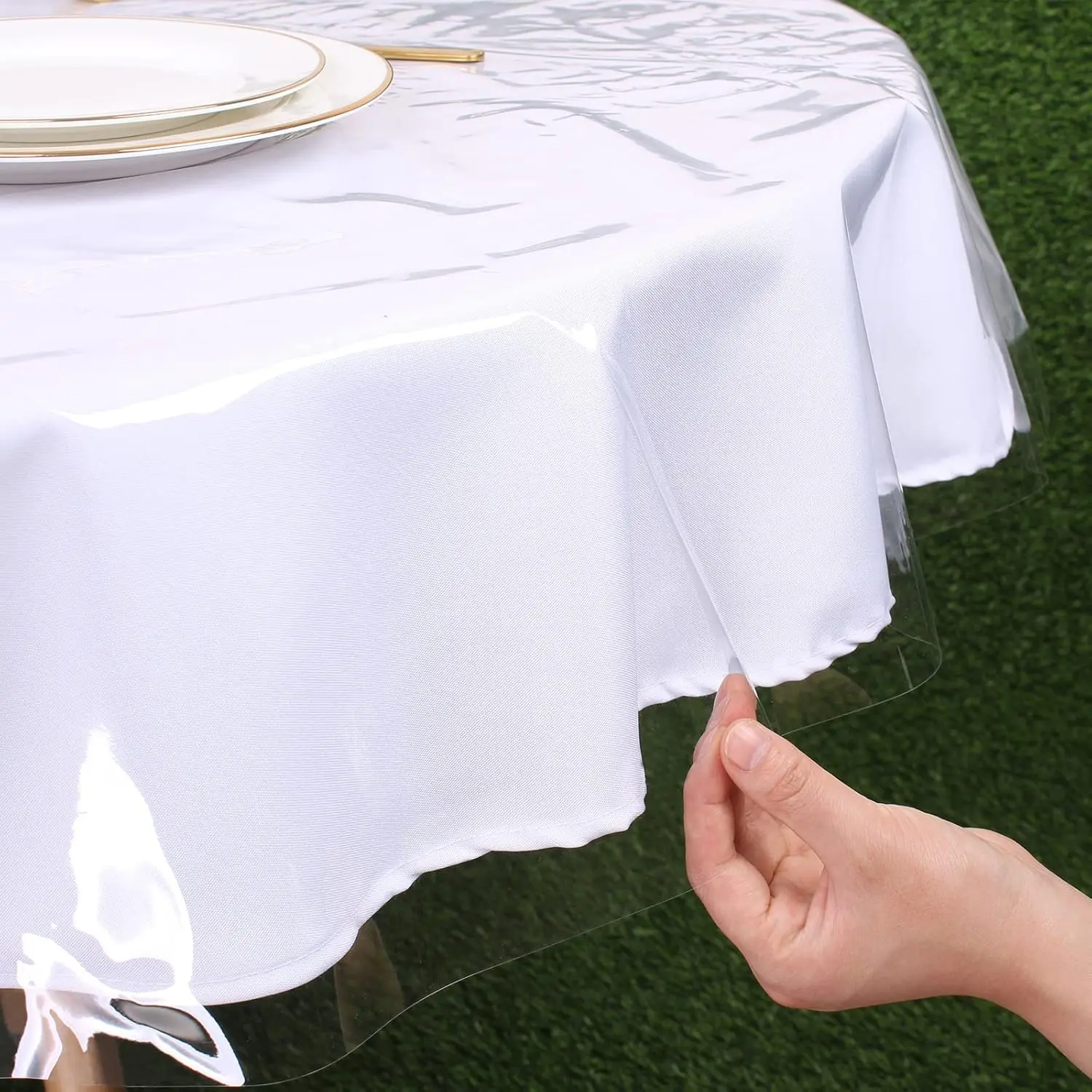 60 Inch Round Clear Table Cover Protector Vinyl Tablecloth| 100% Waterproof, PVC Transparent, Oil Spill, Wipeable,Duty Wipeable Dining Room Protector,,Holidays