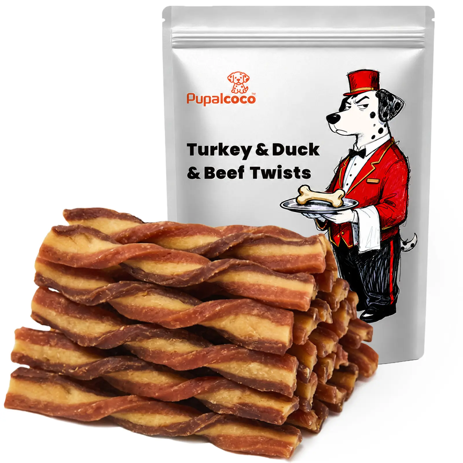 Triple Flavor Dog Treats, Turkey & Duck & Beef Twists Strips, Natural Healthy Dog Training Treats, High Protein Low Fat Dog Jerky Chews Snacks for Small Medium Large Dogs, 10.6 oz
