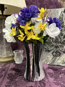 Custom Hand Painted Glass Vase Paint Pour Black Gray Pink Purple White