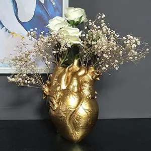 Gold heart-shaped resin vase, modern nordic art decorative flower vase for home, desktop & livingroom decor, unique wedding gift idea