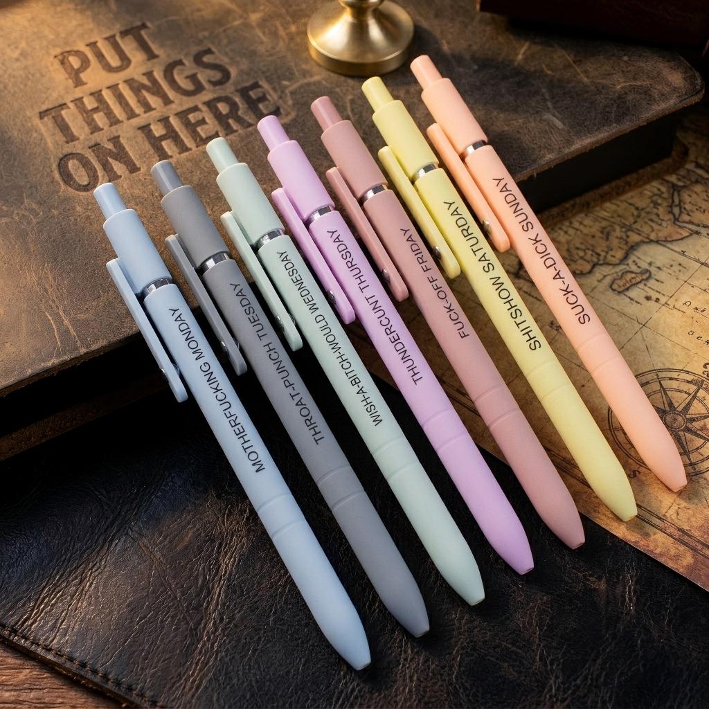 Sarcastic Daily Quote Pens (Set of 7) | Smooth Rainbow Gel Ink, Quick-Drying Novelty Pens for Office Decor & Gifts