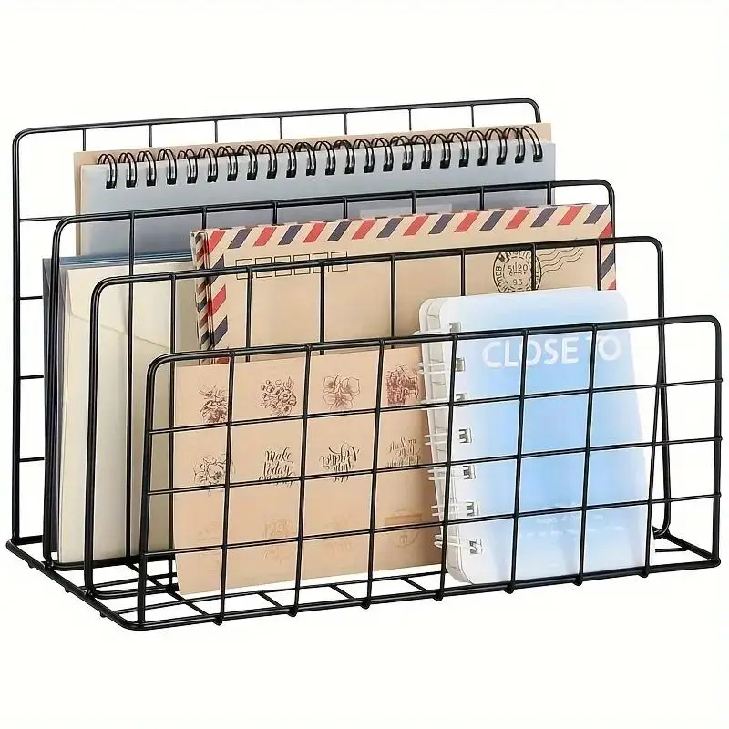 Durable Metal File Folder Organizer, 1/2 Counts Desktop Magazine Stand, Desktop Document Letter Book Rack, Desk Tidy, Stationery Storage Organizer, Office Accessories, Stationery Organizer for Home Office School Dormitory