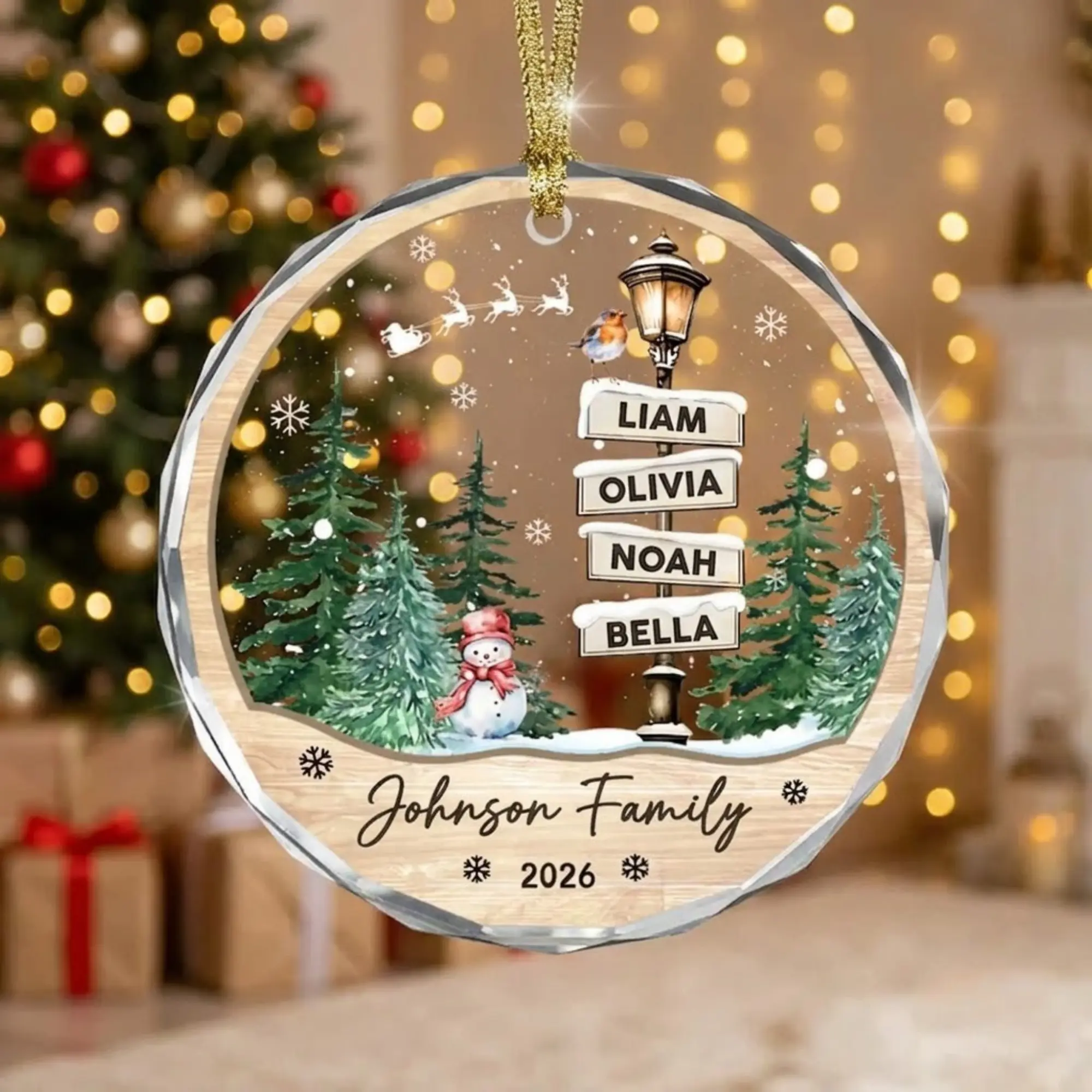 Personalized Family Name Christmas Ornament, Custom 2026 Family Tree Decoration, Circle Acrylic or Glass 3inch, Holiday Gift for Grandparents