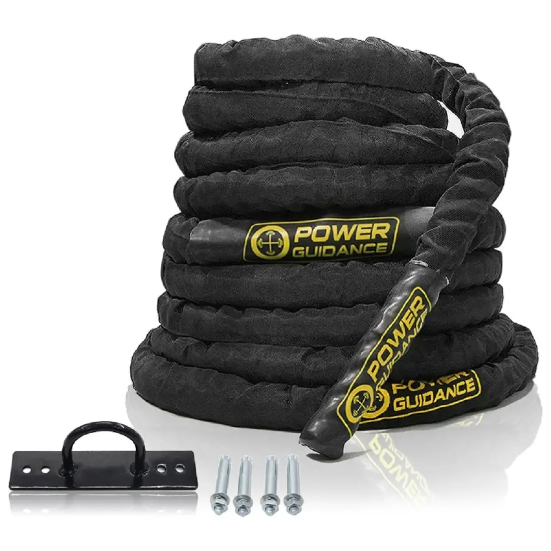 POWER GUIDANCE Battle Rope, 1.5" x 30' 3-Strand Thick Polyester Exercise Rope for Strength Training with Protective Sleeve, Anchor Kit & Firm Grip Handles for Home Gym, Unisex, 1.5 Inch * 30 Feet