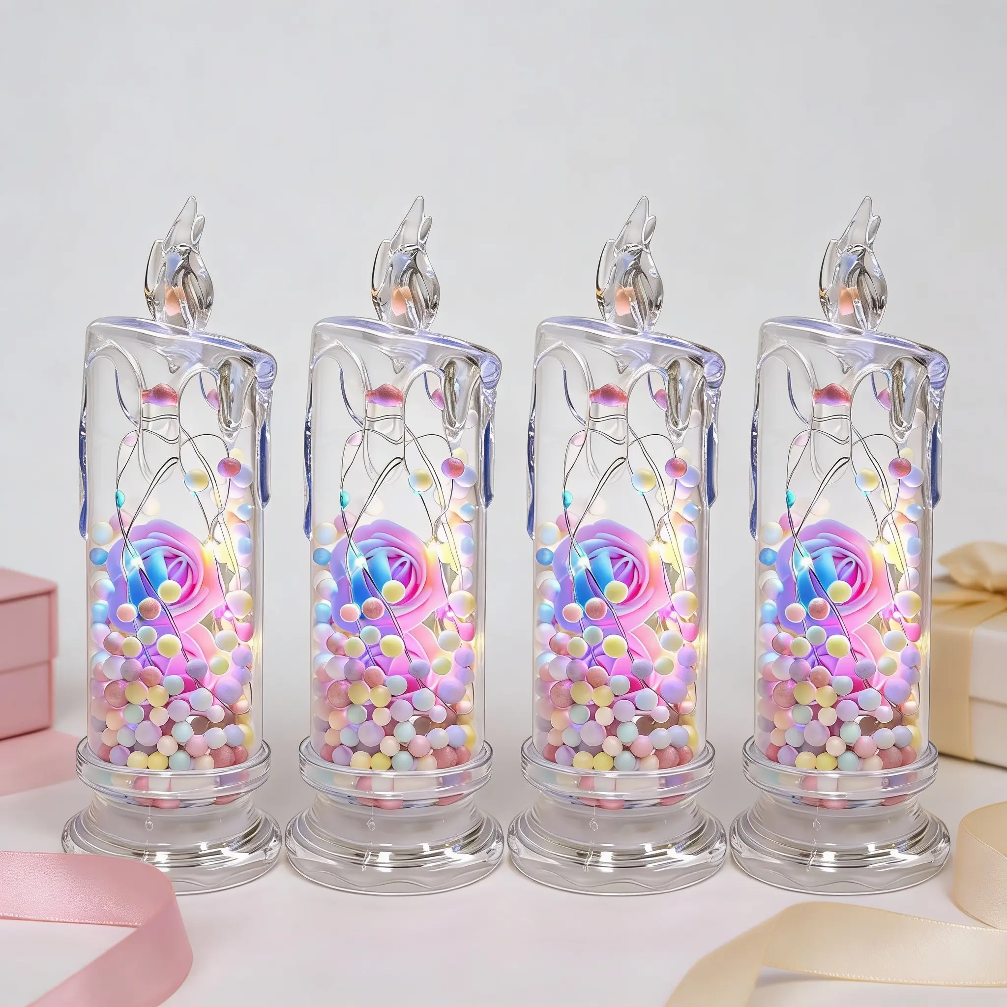 4-Piece Set of Pink Flame-Free LED Candle Lights - Romantic Valentine's Day Decor, Perfect for Weddings, Proposals, Birthdays, Dinners, Camping, and Bar Table Ambiance