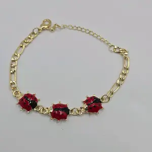 LADYBUG ID BRACELET beautiful style 8"inches  gold-plated figaro red and gold color's