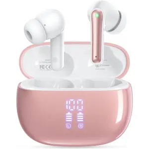Ear Buds Wireless Earbuds - Bluetooth Headphones 40H Playtime LED Display Deep Bass Stereo in-Ear Earphones with IPX7 Waterproof for iPhone Android Phone Tablet Laptop, Rosepink