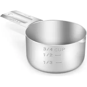 1PCS 3/4Cup (180ml, 6oz) Single Measuring Cup, Stainless Steel Measure Scoop, Metric and US Measurement, Dishwasher Safe Kitchen Utensils
