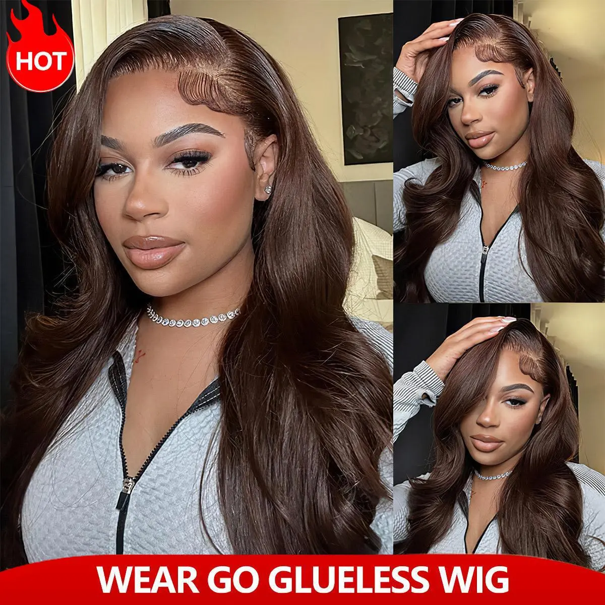 RECOOL Female Dark Brown Human Hair Glueless Lace Front Wig - Upgrade 6x5 HD Lace, Plucked Hairline, Body Wave/Straight Closure, Natural Hair, Protective Styles, Middle Part Hairstyles, Ready to Wear