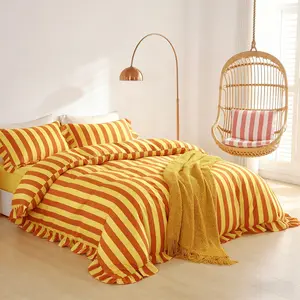 Simple Striped Ruffle Pattern Duvet Cover Set, Soft Skin-Friendly, All-Season Bedding, 3-Piece Bedroom Essentials, Bed Sets Supplies