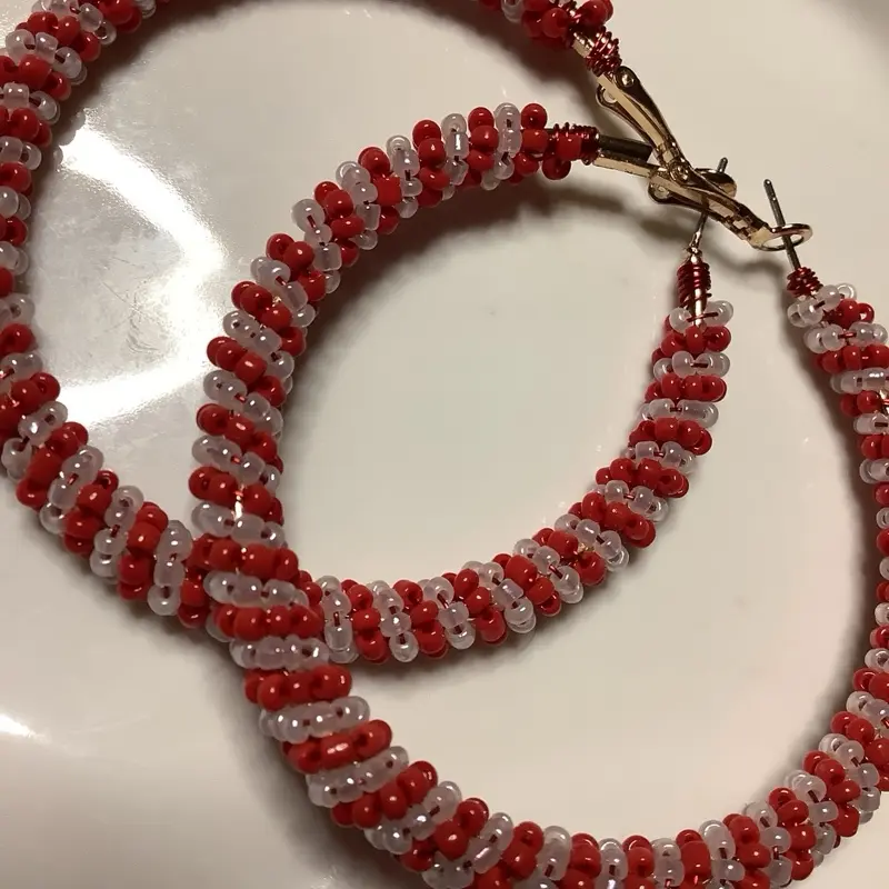 Authentic Beaded Wire Wrapped Hoop Earrings Hand-Wrapped Wire Custom Beads 1.5" Statement Jewelry