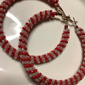 Authentic Beaded Wire Wrapped Hoop Earrings Hand-Wrapped Wire Custom Beads 1.5" Statement Jewelry