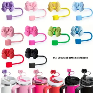 Colorful Bowknot Straw Cap 10mm Silicone Dust Cover, Resin Bow Decoration for 30-40oz Tumblers straw , Fits Straws Up to 0.4in Diameter, Single Pack, Straw Dust Protector, Drinking Gadgets, Straw Spout Lid