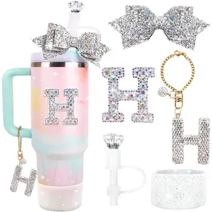 Water Bottle Accessories Set for  Cup 30&40Oz, Letter Charms,  Straw Topper, Glitter  Boot & Sticker, Bow Straw Cover