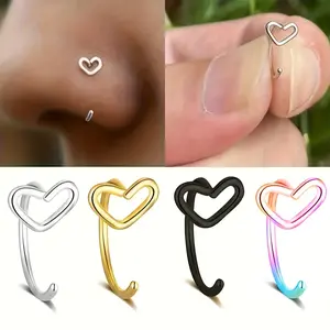 4PCS Boho-chic Heart Nose Rings Stainless Steel Elegant Women Body Piercing Jewelry Set Colorful Eyebrow, Navel, and Lip Body Piercings Jewelry Gift