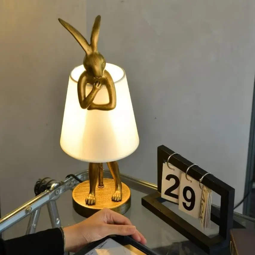 Bunny Table Lamp,Cute   Lamp,15.7"  LED Desk Light with Linen Lampshade, Main Part Beside Lamp for Bedroom/Office/Study Room/ Decor (White)