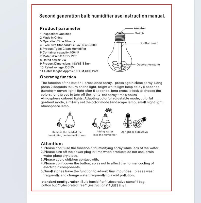 Automatic color-changing light bulb humidifier: 400ml aroma diffuser with decorative PET inner liner, 6-hour silent spray function, essential oil diffuser, suitable for home, office, yoga, and other occasions.