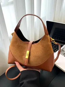 Retro contrast color single shoulder hand crescent bag, Half Moon Bag, fashionable textured splicing handbag crossbody bag, niche design casual versatile multi-color optional suitable for daily commuting, shopping, etc.