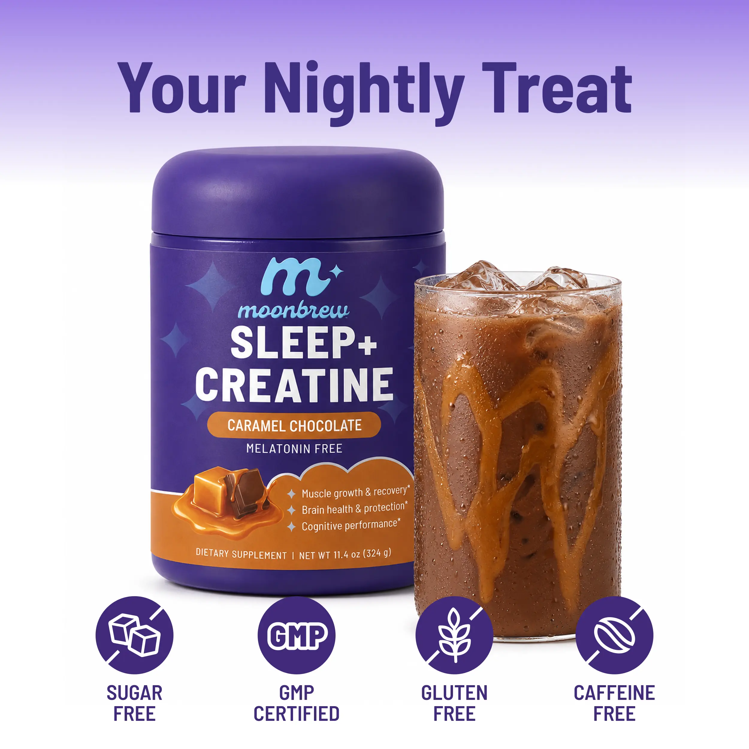 MoonBrew Sleep + Creatine (5g Creatine Monohydrate) Caramel Chocolate - Magnesium Aid