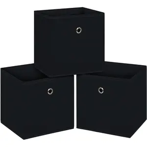Foldable 11 Inch Fabric Storage Cubes Organizer Baskets with Handles for Home Organization Set of 3 Black