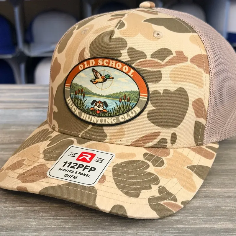 Old School Duck Hunting Club Richardson 112 Fun Hat Graphical Hat Premium Headwear Camouflage Snapback Hat Mesh Camo Hat