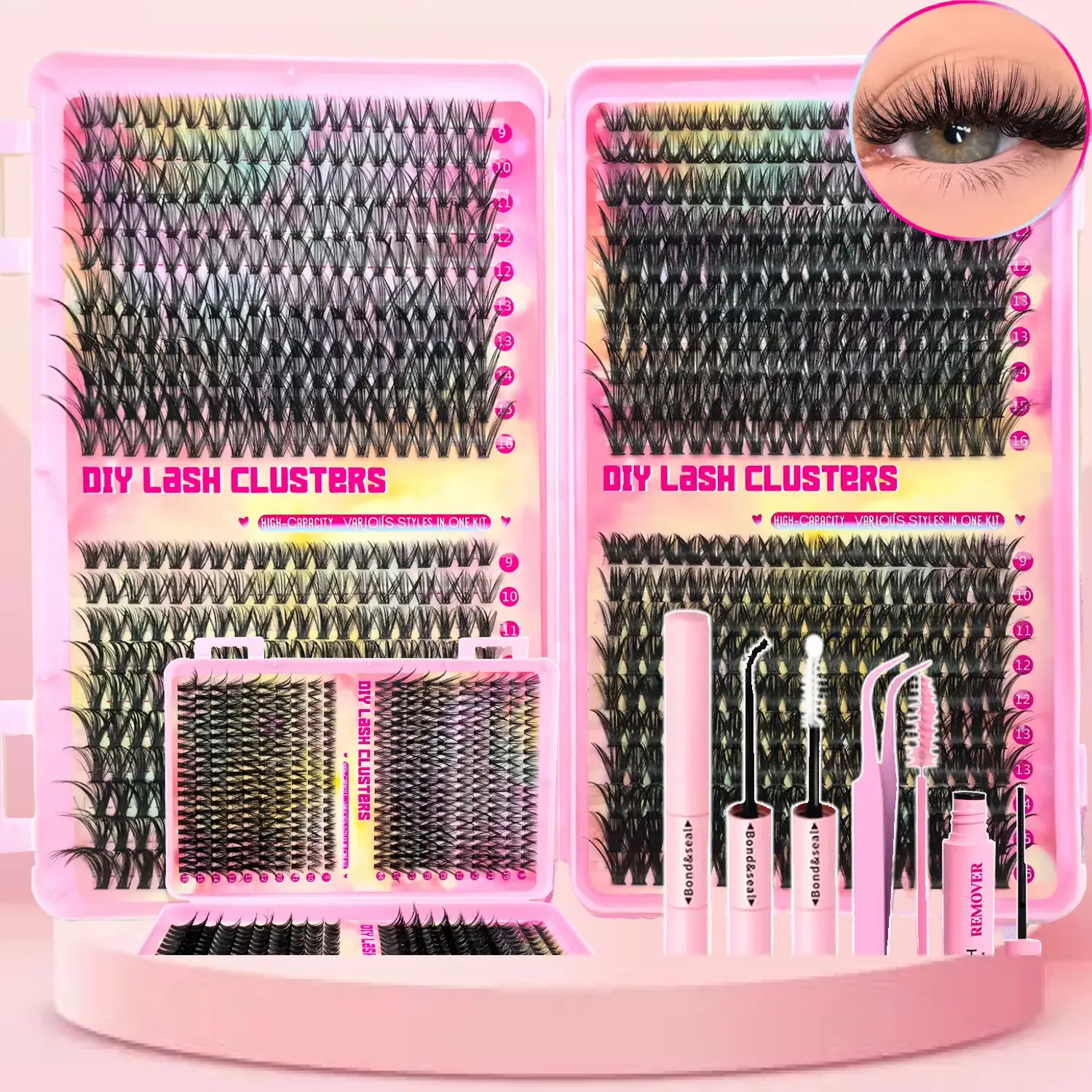30D+40D+50D+60D DIY Eyelash Extension Kit, Natural Look Mixed Fake Lashes, Individual Eyelashes Kit, Dense Look Faux Eyelash Clusters for Different Ma