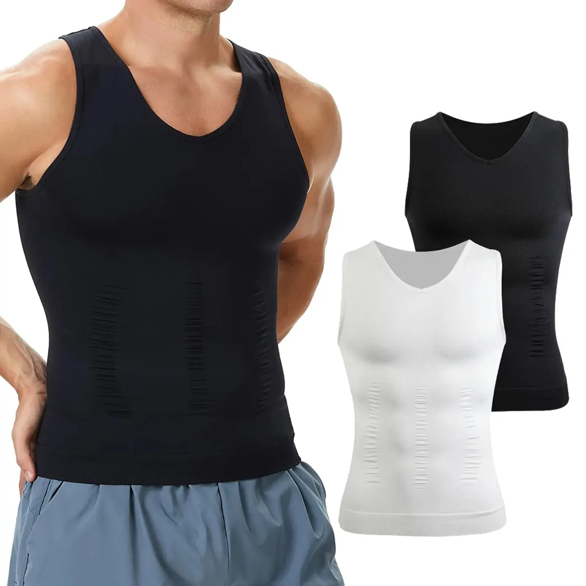 1/2/3/4 Pack Menswear Workout Body Shaper Tank Top Shapewear Underwear Compression Breathable Lightweight Soft Stylish Apparel Gym Clothing Casual Stretchy Vest Mesh Fabric Formal Gamis
